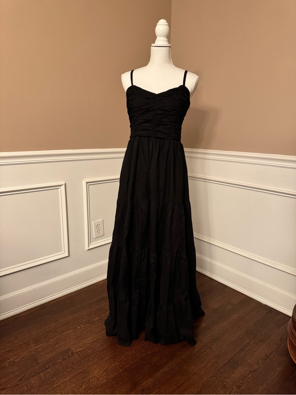 Auguste The Label Black Ruched Sweetheart Tiered Maxi Dress